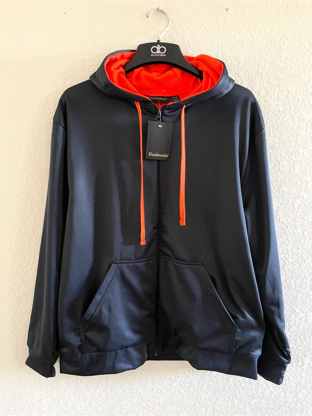 NWT Dunbrooke Navy Hooded Zip Jacket with Orange Lining Men’s L Denver Broncos